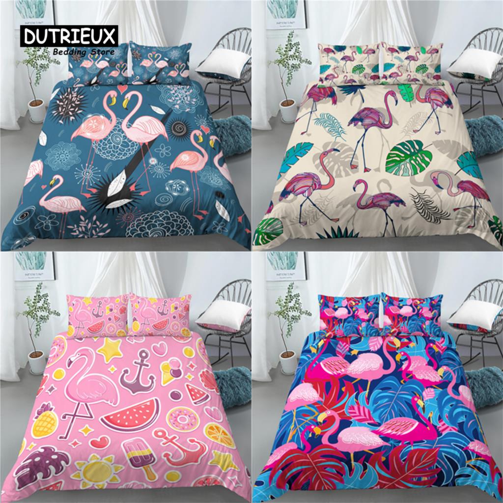 Luxury 3D Flamingo Print Bedding Sets  Comfortable Duvet Cover and Pillowcases In EU/US/AU Sizes
