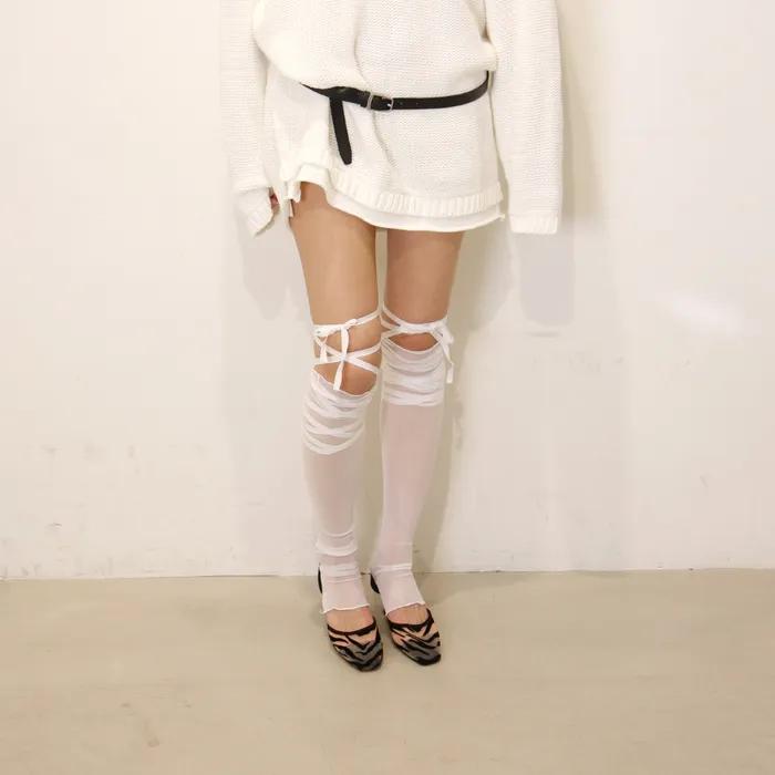 See-through Tie Leg Warmers (White)