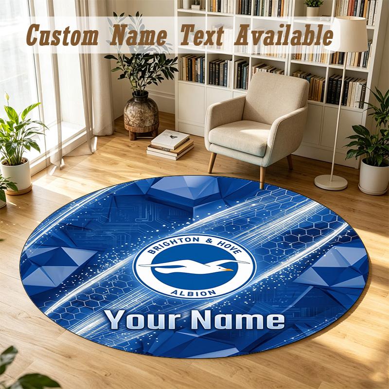 Round Rug Custom NameBrighton & Hove Albion Football Pattern Non Slip Carpet Home Floor Decor