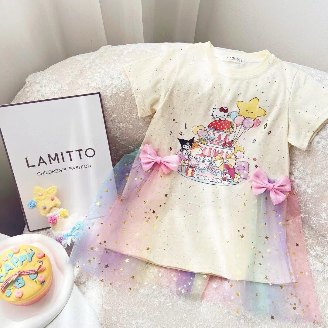 Girls Princess Tulle Splice Short Sleeve Dress Summer Kids Elegant Party Dress For Little Girls Casual Wear 100cm