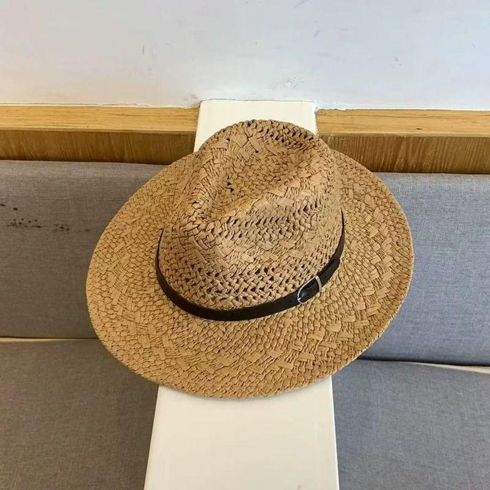Hollow Hollow Straw Hat Wide Brim Visor Cap Fashion Western Cowboy Hat  Travel