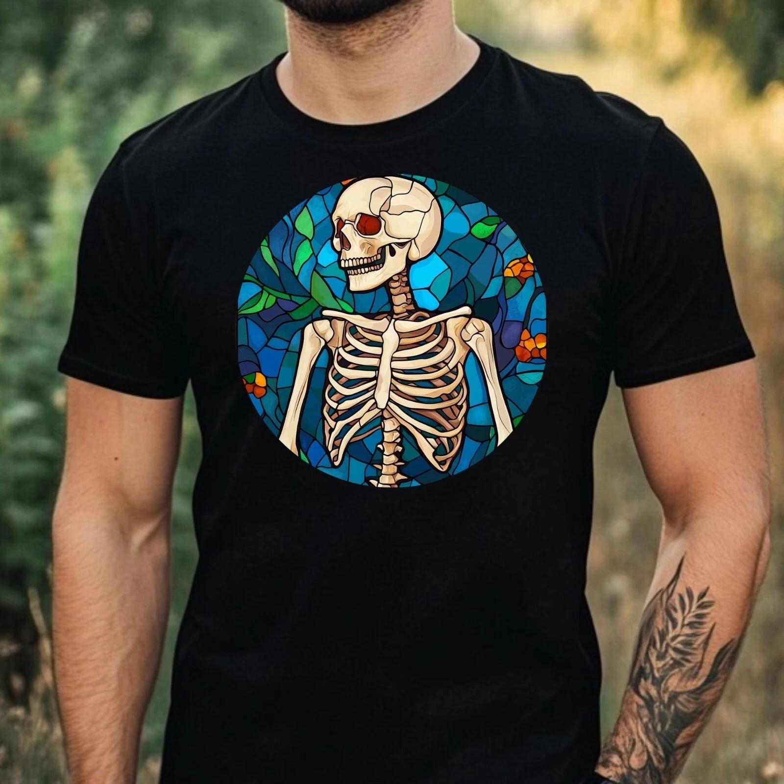T-Shirt Herren Skelett Buntglas Motiv Baumwolle Größe XS bis 5XL XXL