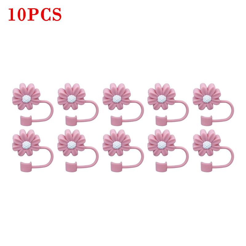 10PCS Silicone Straw Covers Cap Compatible with Stanley 30&40Oz Cup10mm Cute Flower Straw Toppers,Reusable Dust-Proof Straw Caps