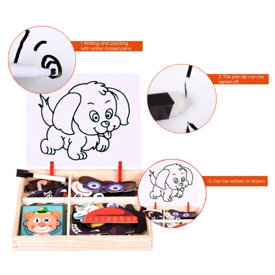 Magnetic Block Puzzle Board Game Educational Logic Thinking Training Facial Feature Vehicle Circus Attire Princess Dressing Wooden Puzzle Matching Toy