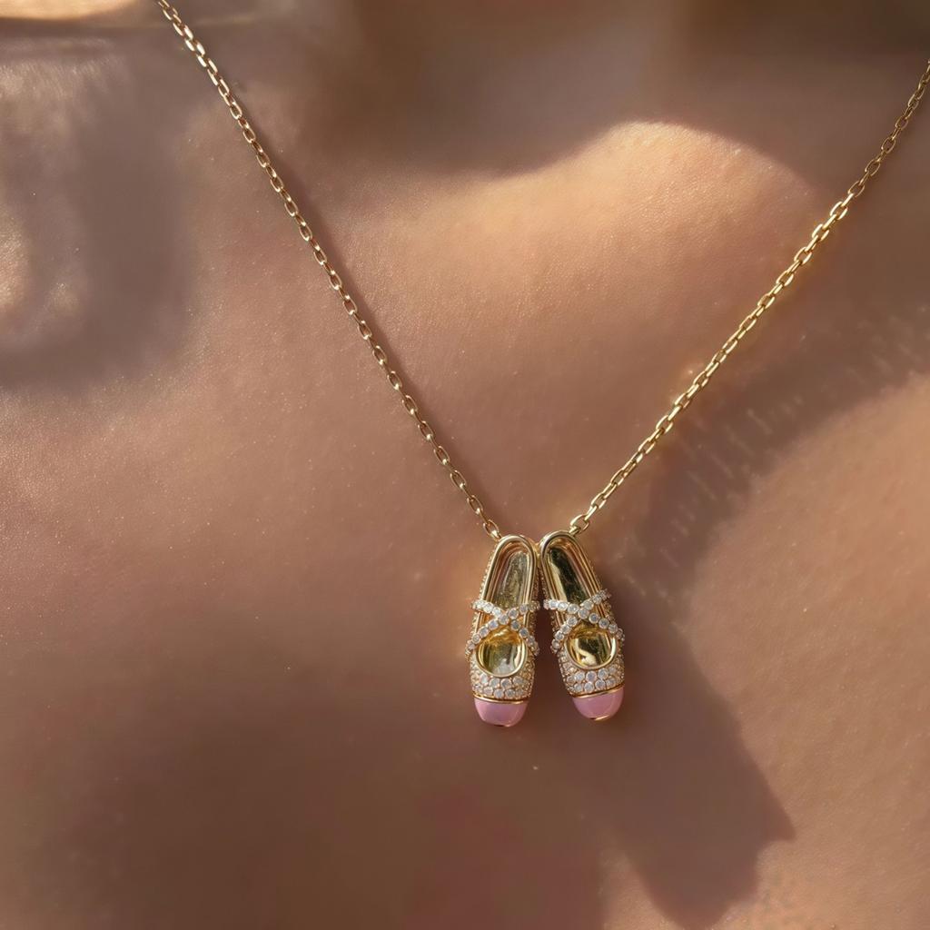 Dainty Ballet Shoe Pendant Necklace With Elegant Crystals Accent Elegant Jewelry Decoration for Trendy Women Girls
