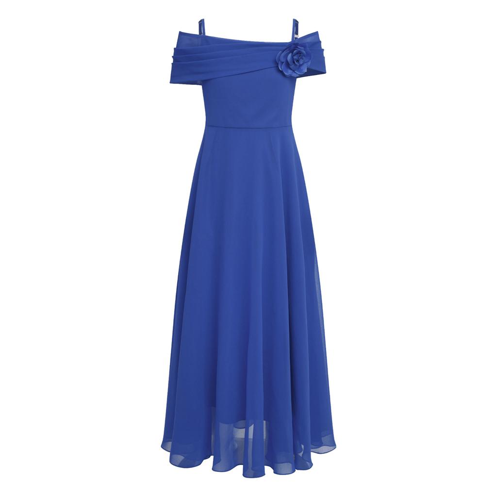 Dětské Dívčí Elegantní společenské šaty s 3D květinovou nášivkou nařasené šifonové šaty do A pro družičky narozeninové plesy