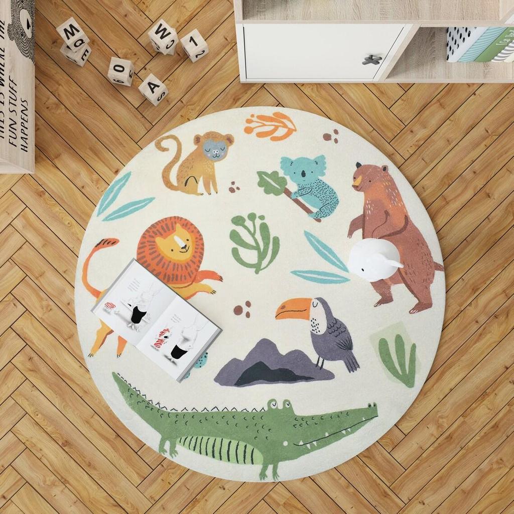 Tierischer runder Teppich, Teppiche für Kinderzimmer, niedliche Tiere, Zoo-Teppich, Heimdekoration, Wohnzimmer, Panda-Teppich, Katze, runde Matte