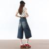 Trendy Summer Vintage Blue Loose Straight Denim Cropped Capri Pants Versatile Slimming Basic Daily Trousers