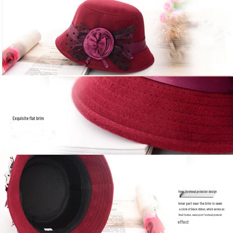 Dámský retro fedora klobouk ze vlněné plsti se širokou krempou ZHENYUEQI