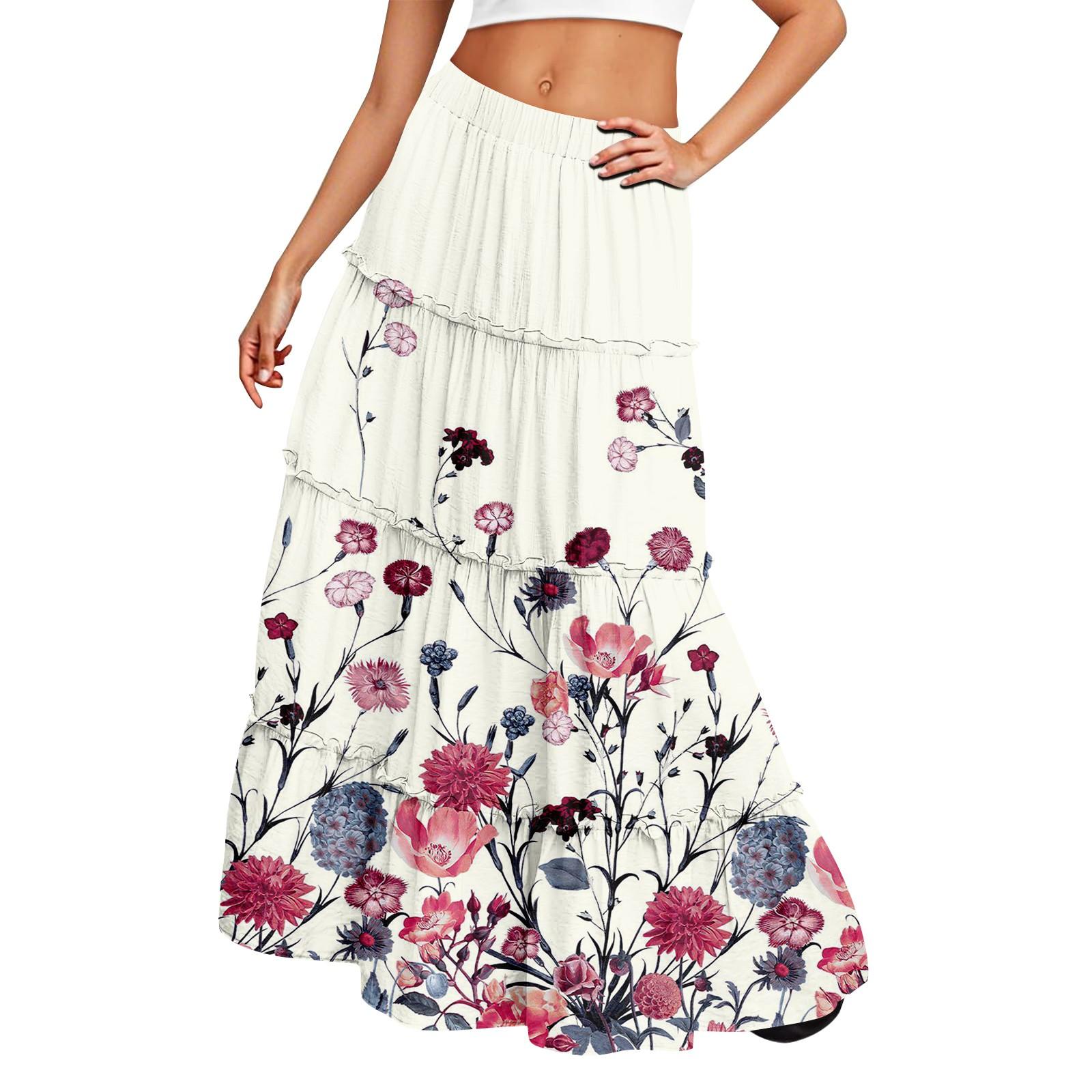 

Жіноча довга спідниця з принтом, еластичною талією та вільним подолом XL білий