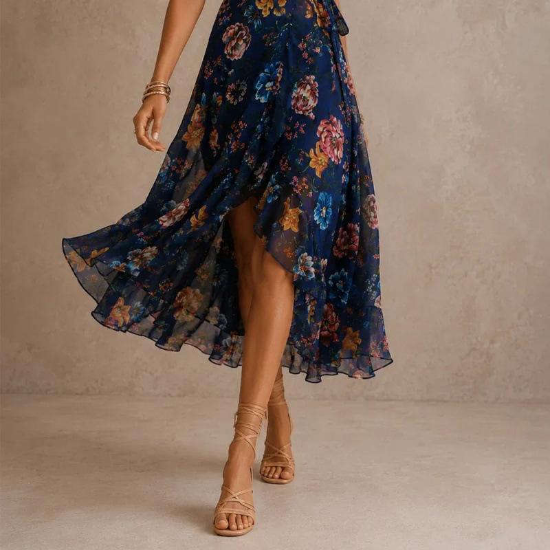 European and American New V-neck Dress Cardigan Irregular D Digital Printing Dress