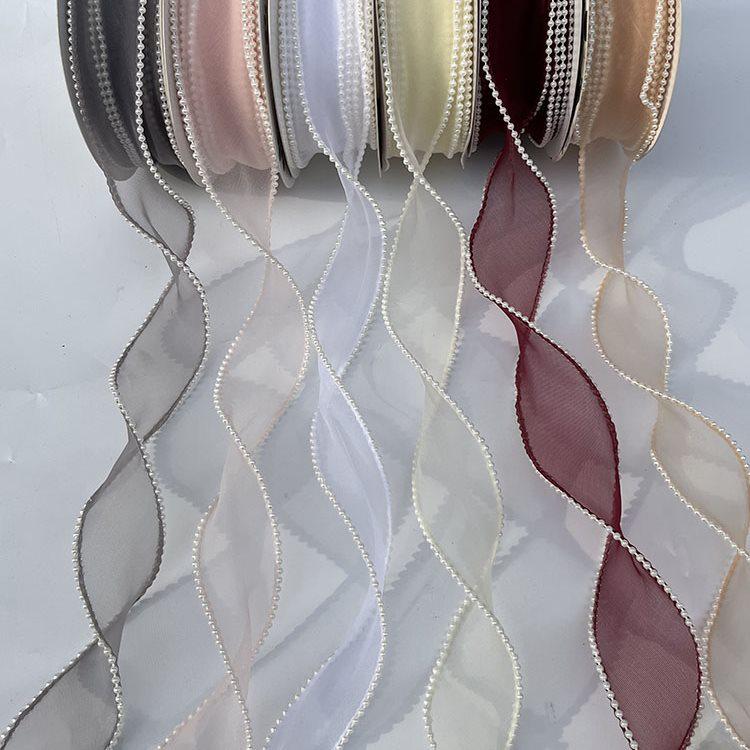 Iridescent Pearl Wave Silk Ribbon: Fishtail Yarn for Floral Arrangements & Decorations