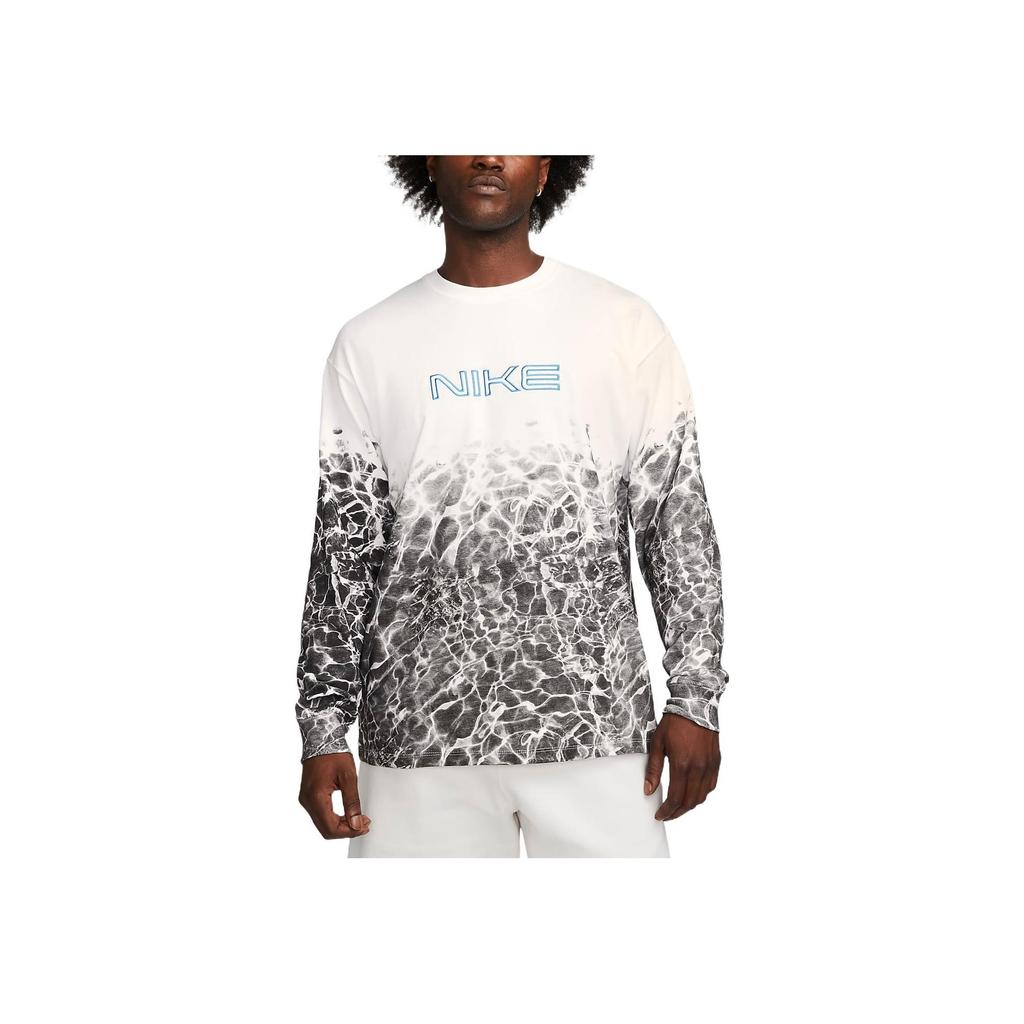 Nike Wave Print Casual Crew Neck Long Sleeve Sweatshirt Unisex Sweatshirt White FB3031-100