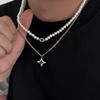 Hip Hop Pearl Diamond Necklace Set Male Tide Personality Clavicle Chain Jewelry