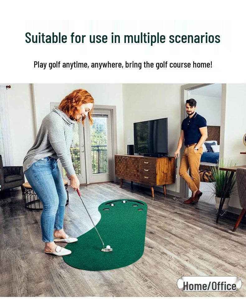 Indoor Golf Putter Practice Mat with Big Footprint - Non-Slip Home Use Mini Green