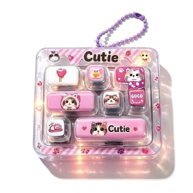 7 Grid Keycap Clicker Anti Stress Fidget Keyboard Keychain Decompression Button Hand Relax Party Favor Gift