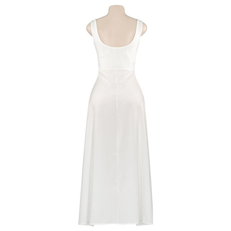 Letní čtvercový výstřih bez rukávů párty šaty na ramínka dlouhé módní elegantní dámské bez rukávů áčkového střihu letní šaty jednobarevné pouliční oblečení slim oblečení