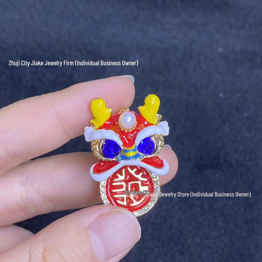 Elegant Red Pearl Festive Brooch: Lion Dance Pin for Women - Versatile and Stylish