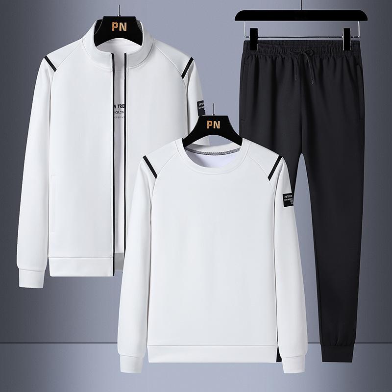 Casual Sportpak Heren Opstaande Kraag Vestjas Trui met Lange Mouwen Trendy Broek Plus Size Driedelig Pak