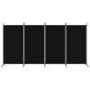 4 Piece Black Folding Screen 346 X 180 Cm Fabric