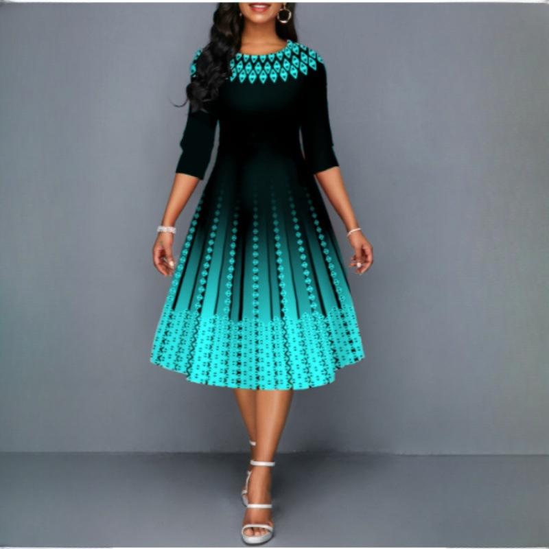 

IHUASU Женские платья с позиционирующим принтом, темпераментные, с рукавом средней длины, по талии XXXXXL морская волна