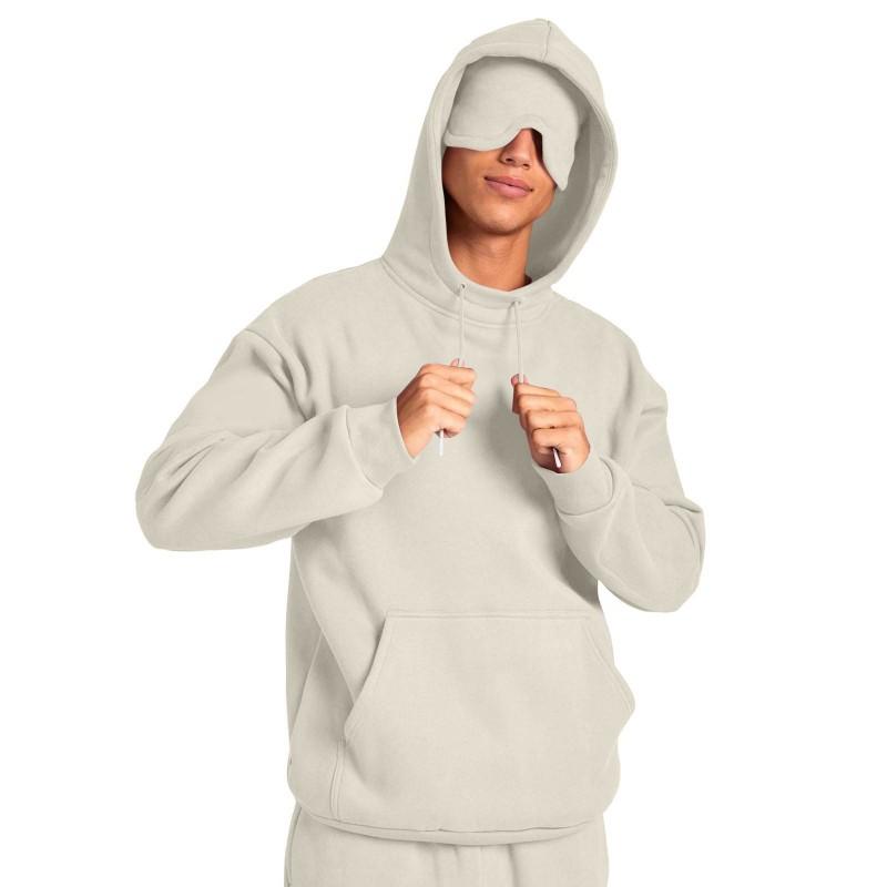 Mens Solid Color Hooded Sweatshirt Loose Fit Long Sleeve Winter Sport Casual Top