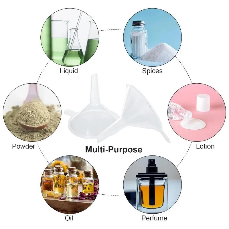 10/60 Stück Mini-Kunststoff-Trichter Transparent Kleiner Mund Flüssigkeits-Öl-Trichter Kosmetik-Flüssigkeitsspender Laborflaschen Abfüllwerkzeuge
