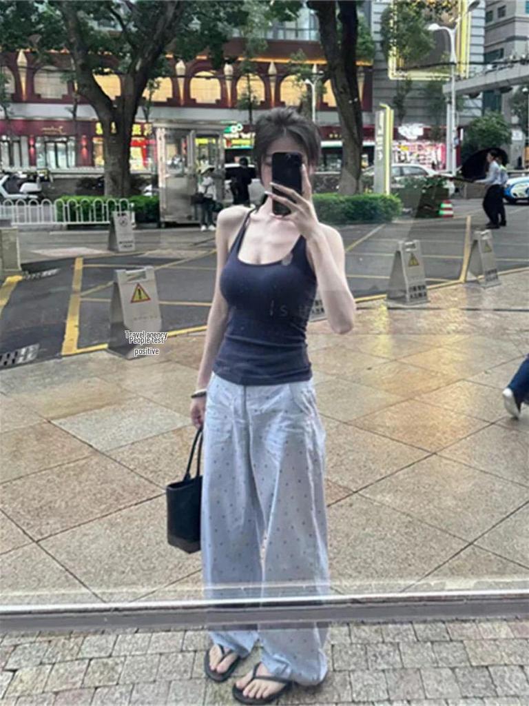 Women's Summer Hot Girl Pure Style I-Back Tank Top with Chest Pad, Solid Color, Versatile Sports Design