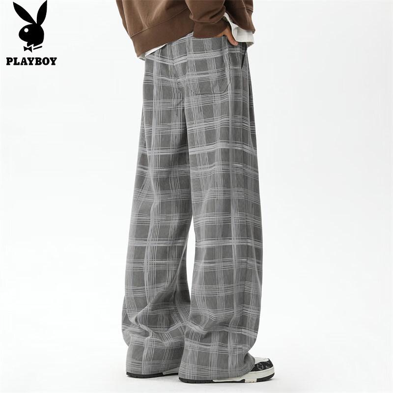 Playboy Men's Plaid Straight-Leg Drawstring Sweatpants