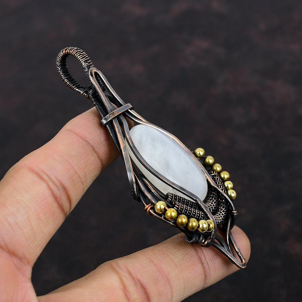 Rainbow Moonstone Copper Pendant Copper Wire Wrapped Jewelry Natural Gemstone Pendant Copper Wire Wrap Pendant Handmade Jewelry Gift For Her