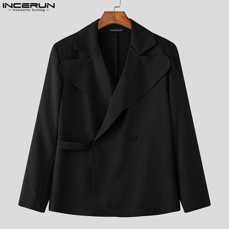 INCERUN Casacos Blazer Masculinos Oversized Gola Lapela Manga Comprida Botões Laterais Casual Solto Fino