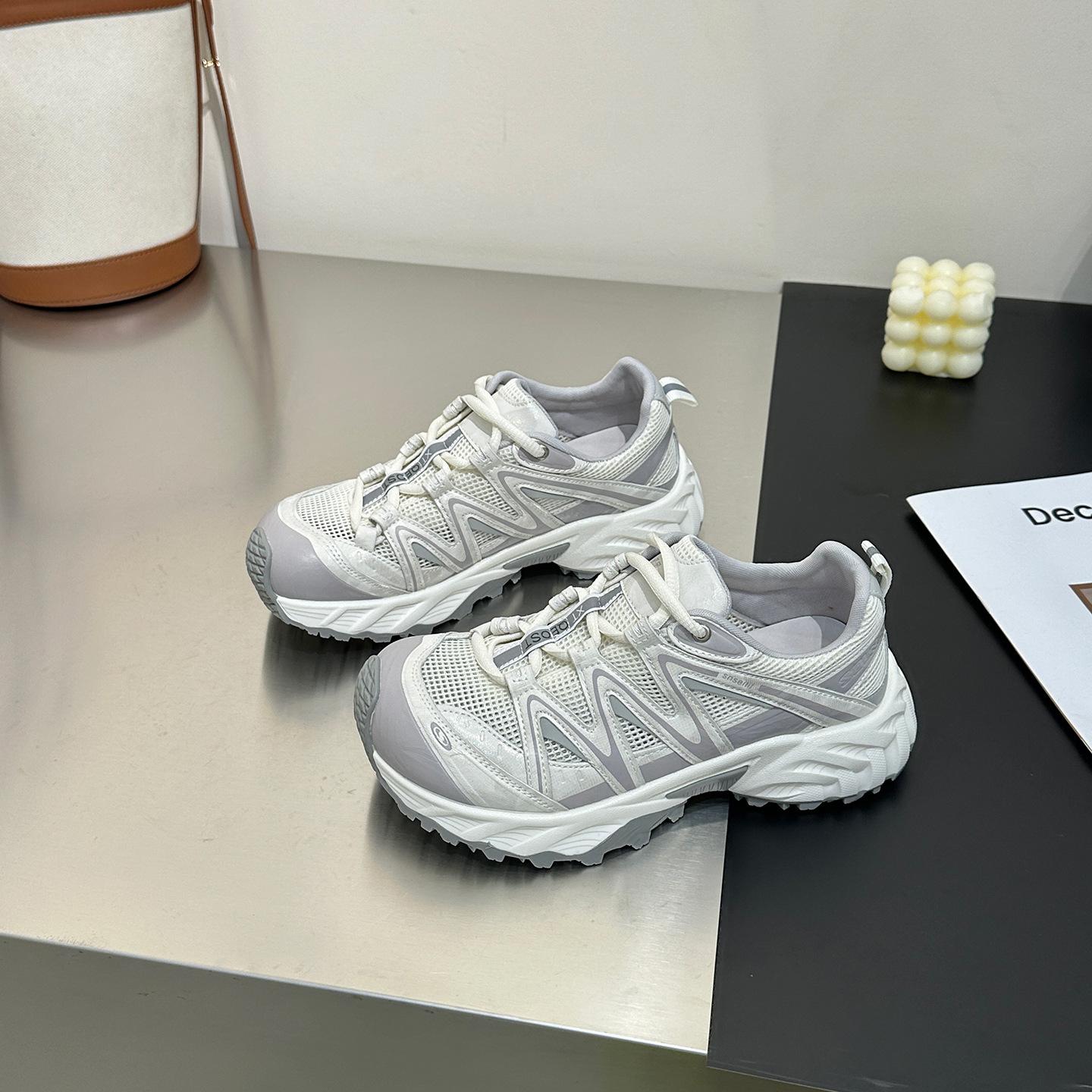 

Leather thin mesh outdoor sports shoes women s 2025 summer new thick-soled, lightweight and breathable versatile fashion casual shoes 40