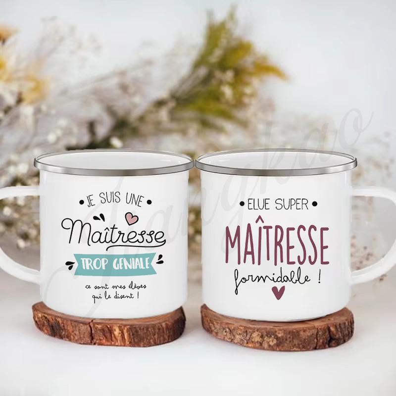 Thank You Teacher Print Mugs Creative Coffee Cups Drinks Water Milk Cup Enamel Mug School Handle Drinkware Gifts for Teacher