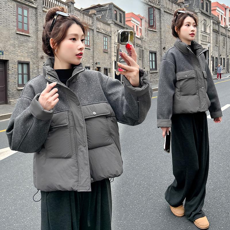 Small foreign style splicing cotton-padded jacket short 2025 winter new fashion cotton-padded jacket small cotton-padded jacket