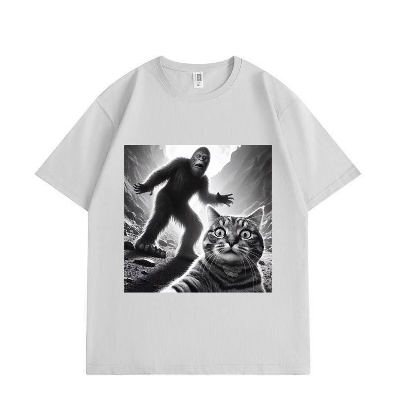 

Funny Cat Selfie Bigfoot Alien Meme T-shirt Fashion Vintage Short Sleeve T-shirts Men Women Summer Cotton T Shirt 3XL