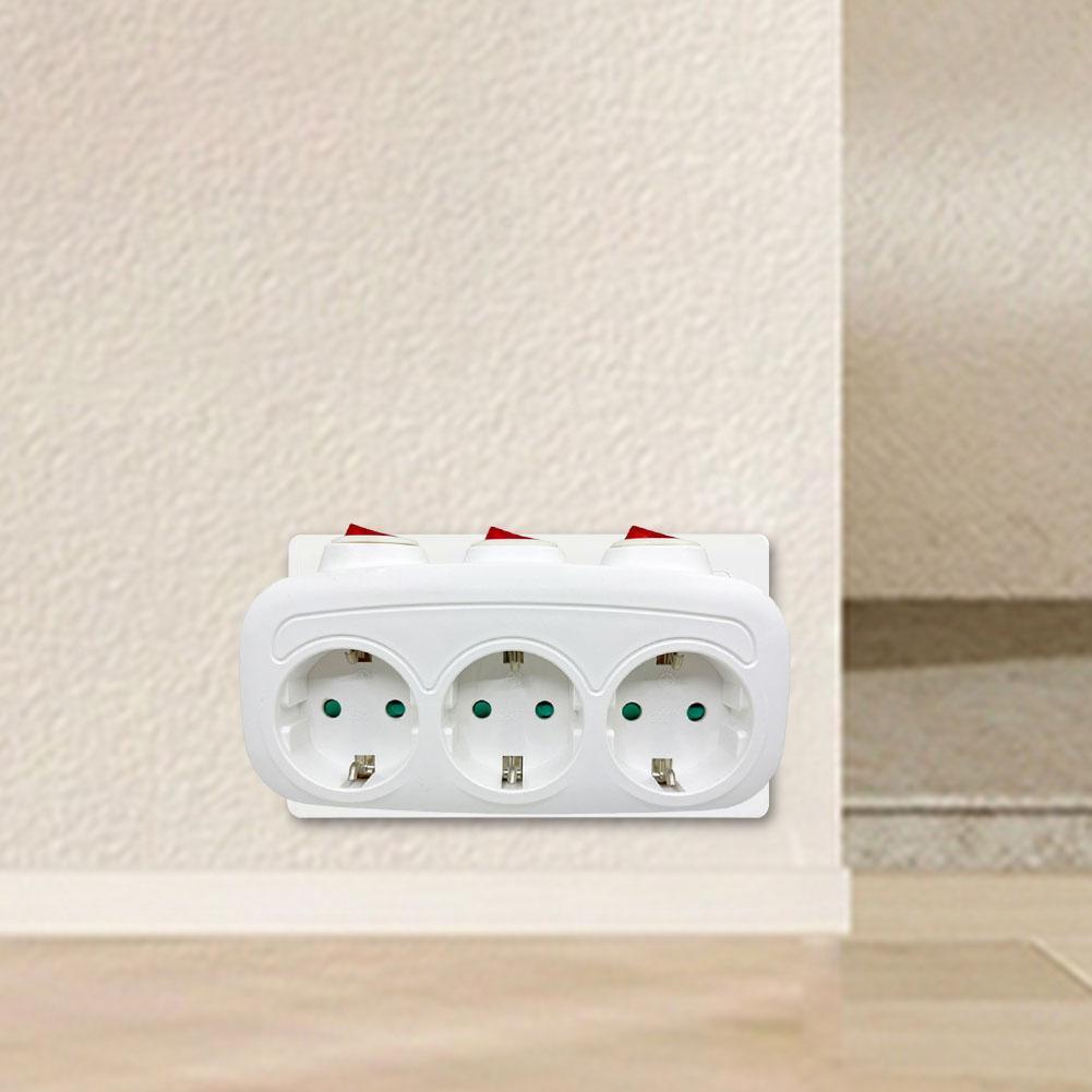 Power Strip with 3 Individual Switches 3 Horizontal Socket Power Converter Socket Wall Socket for Home Office