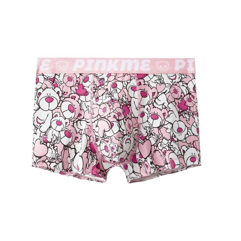 Men's Loose Underwear Boxer Briefs Plus Size Sexy Ultra-thin Breathable Underpants Pink Cartoon Bear Seamless Panties Short
