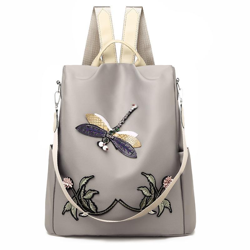 Backpack Women's New D Three-dimensional Embroidery Dragonfly National Style Oxford Cloth Backpack Outdoor Large-capacity Travel Bag