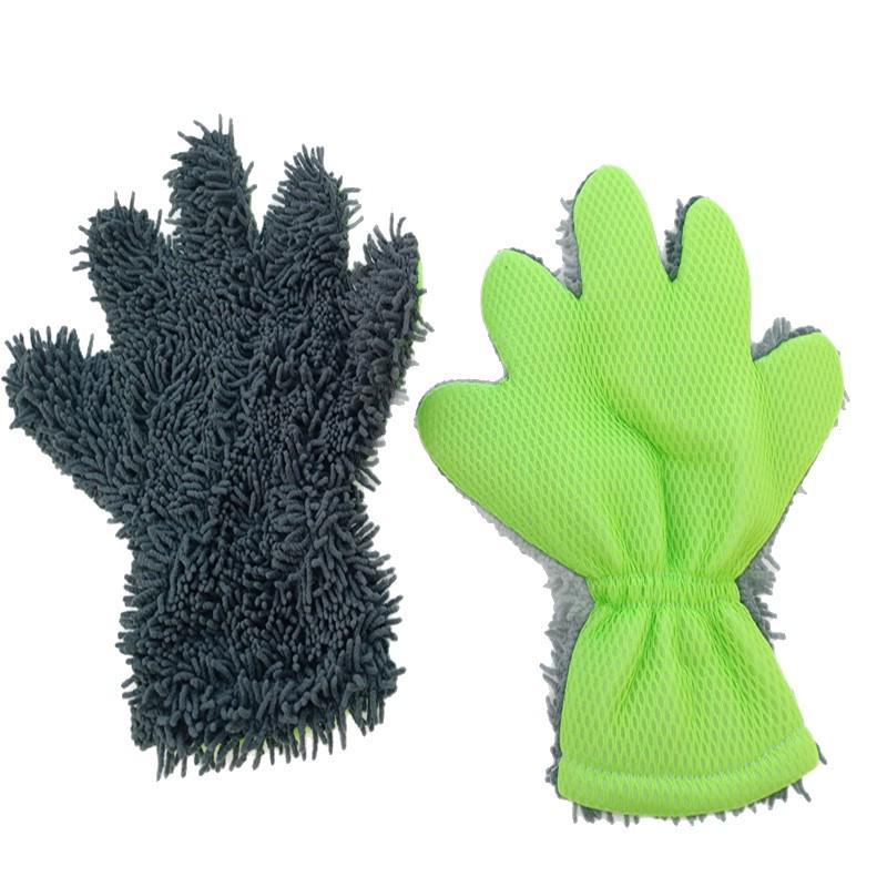 Coral Fleece Five-Finger Car Cleaning Gloves - Chenille Wash Gloves with Yarn Braid Bear Paw Design