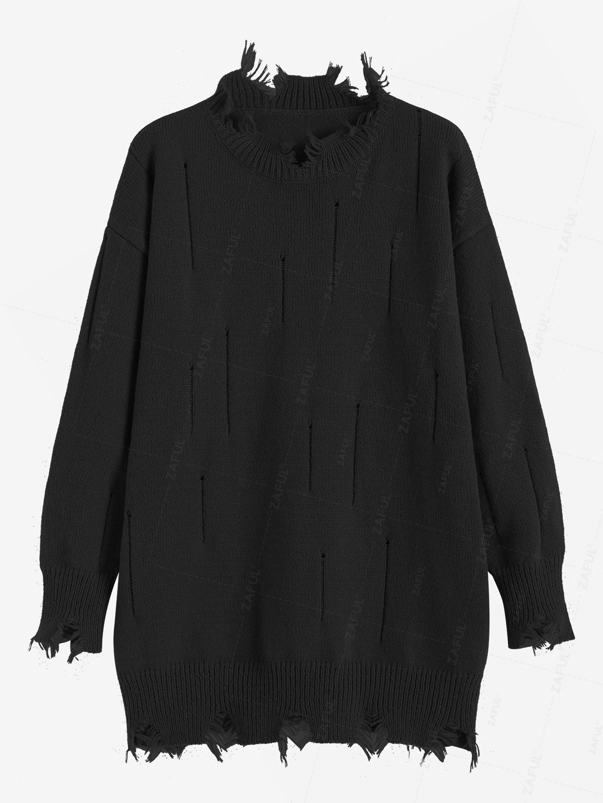 

ZAFUL Women s Frayed Ripped Distressed Design Loose Pullover Sweater