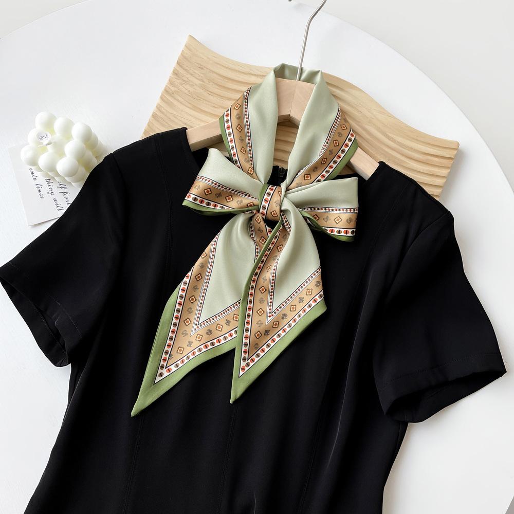 

Премиальный настраиваемый поясной ремень из атласного шелка, длинный шарф на шею с черно-белыми полосками в корейском стиле для женщин 14CMX145CM