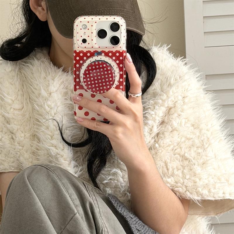 Korean Patchwork Red Polka Dot Magnetic Phone Case for iPhone 17/16 Pro Max/15/14