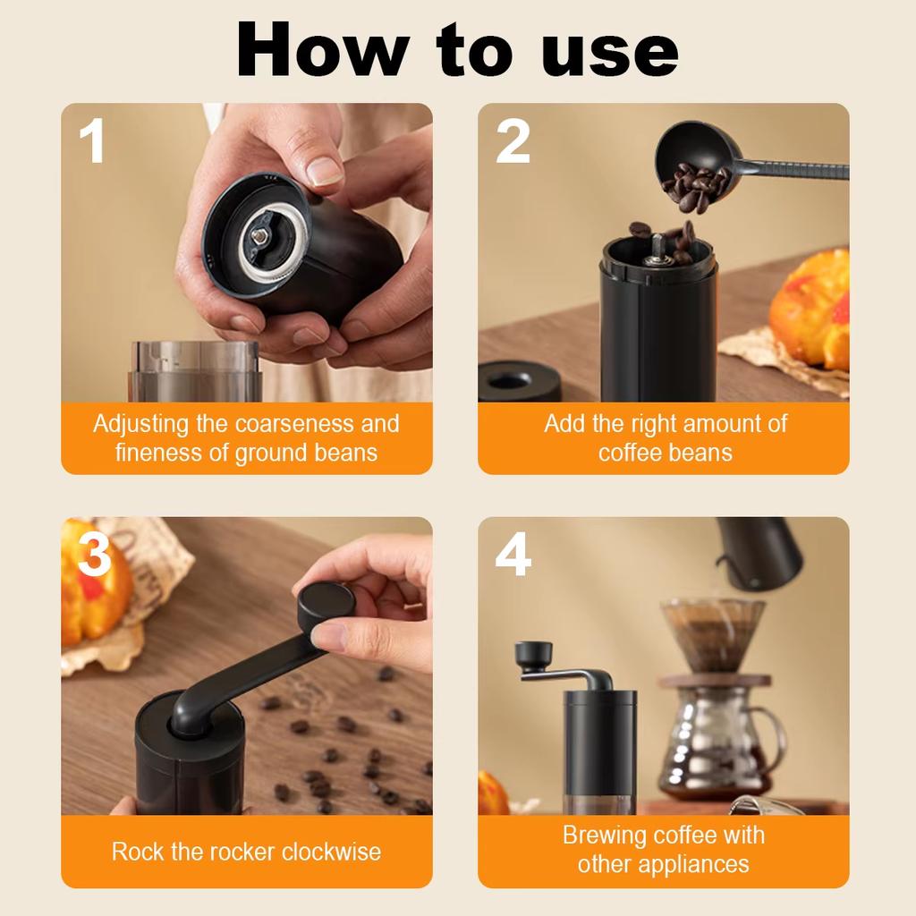 Manual Coffee Grinder with Brush, Portable Coffee Grinder with Adjustable Settings and Ceramics Grinding Core