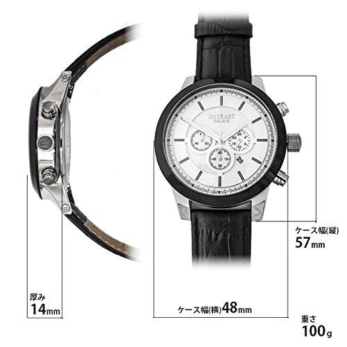 Days Art Original Chronograph Watch Genuine Leather Belt Buckle Clasp White Dial Large Battery Operated Quartz Men's