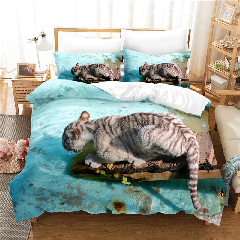 Comforter 3D Cartoon Bedding Sets For Kids And Adults For Boysblue Home Textile Cute Animal Kittens Size 140X210Cm