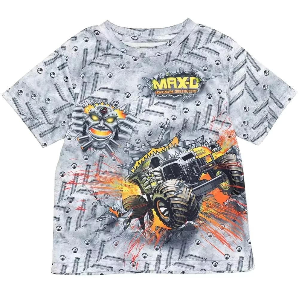 Monster Jam Monster Truck Kids T-shirt All Over Print Short Sleeve Tee Summer Casual Tops Racing Car Graphic Children Clothing
