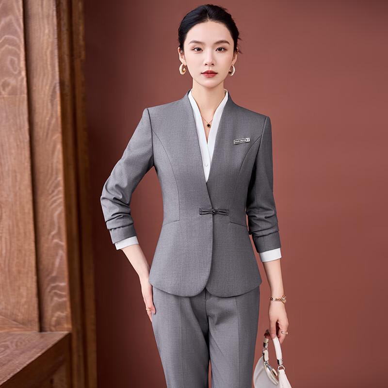 Women's New Chinese Style Collarless Professional Suit Set