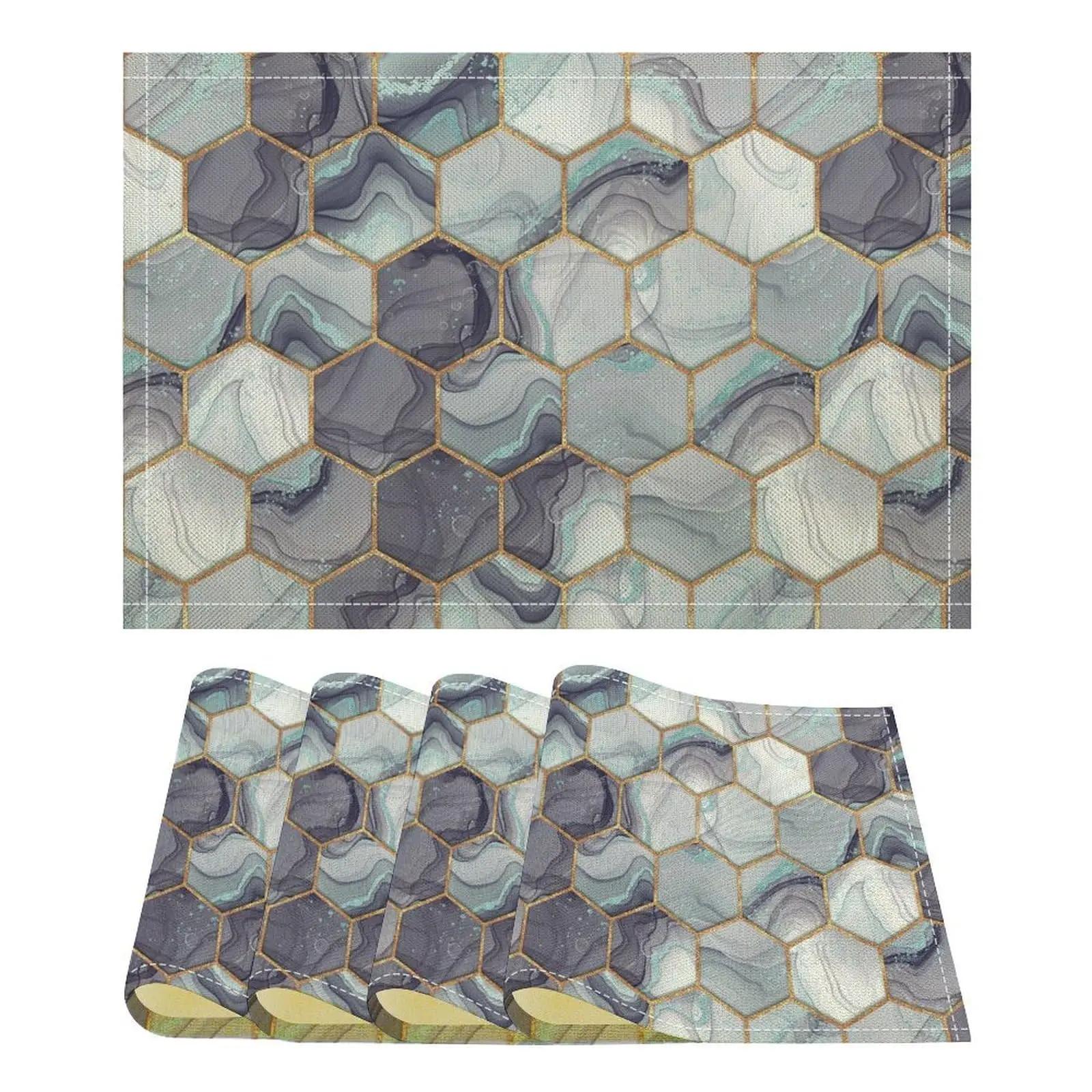 

Honeycomb Marble Modern Geometric Placemat, Abstract Hexagon Print Placemats Table Mat for Home Dining Table Kitchen Party Decor 2pcs 30x45cm