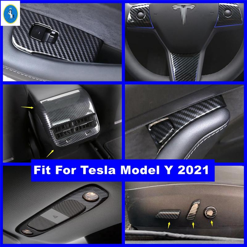 Lift Button Steering Wheel Read Lamps Air AC Panel Cover Trim For Tesla Model Y Carbon Fiber Interior Refit Accessorie
