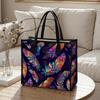 Bohemian Colorful Feather Pattern Large Tote Bag Portable Casual Daily Shoulder Handbag for Outdoor Shopping Travel